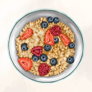 Breakfast: Oatmeal with fresh fruit and nuts.